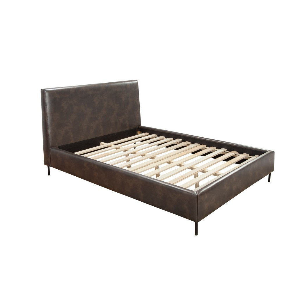 Faux Leather Upholstered King Bed with Metal Legs Gray By Casagear Home BM230769