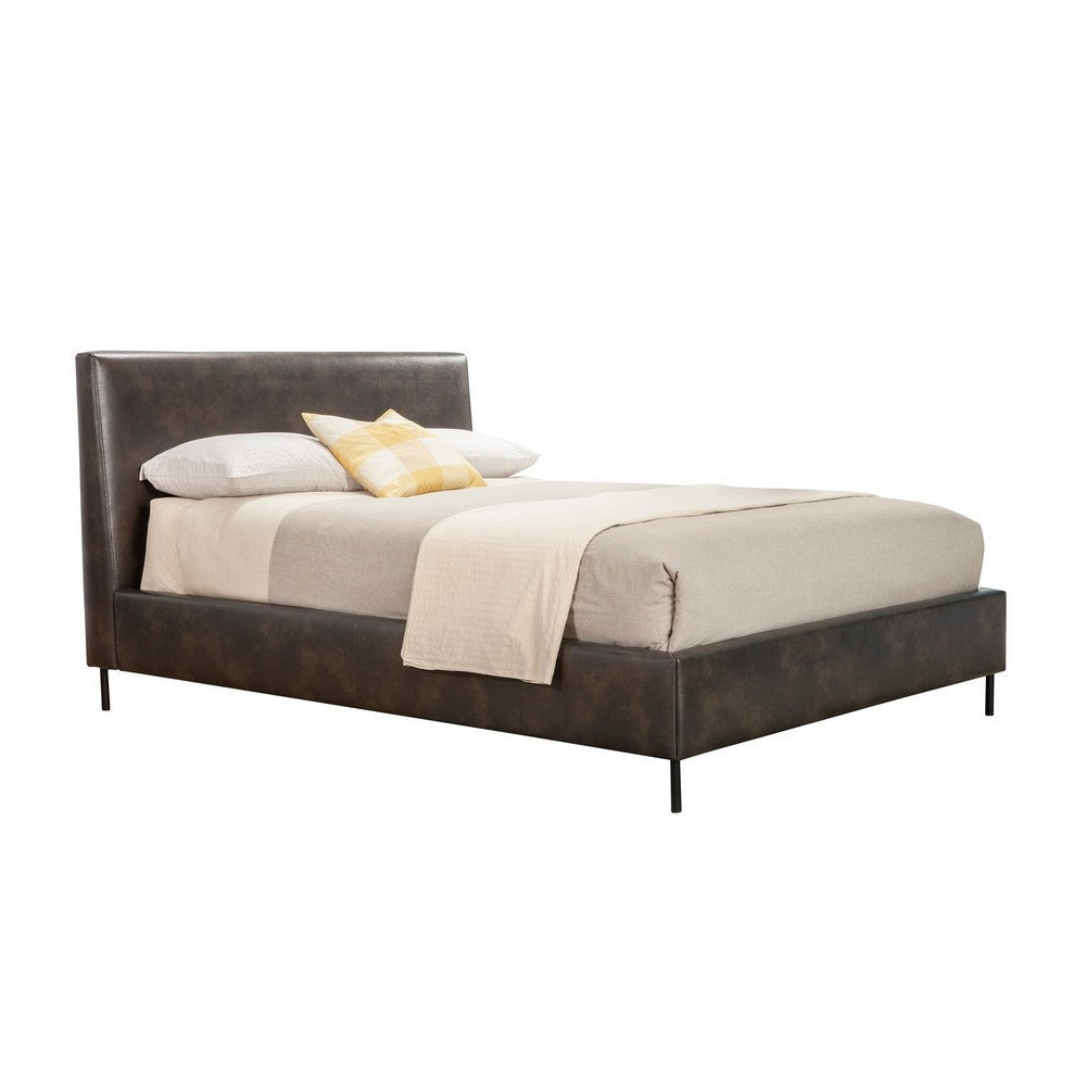 Arden Full Bed | Faux Leather Upholstered | Metal Legs | Gray