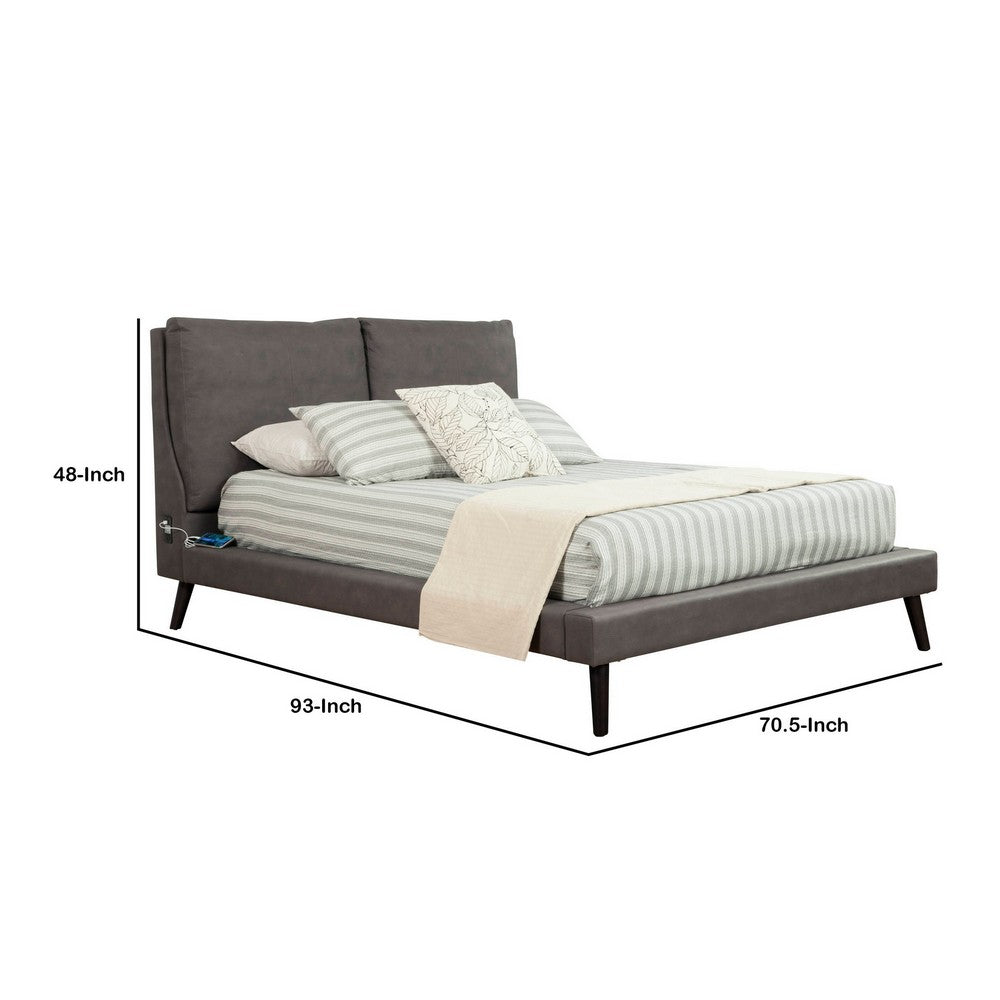 Fabric Upholstered Queen Bed with USB Ports, Gray