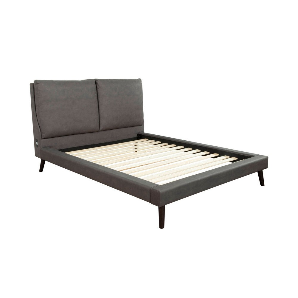 Fabric Upholstered California Bed with USB Ports, Gray