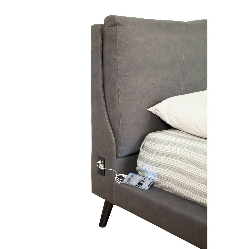 Fabric Upholstered California Bed with USB Ports, Gray
