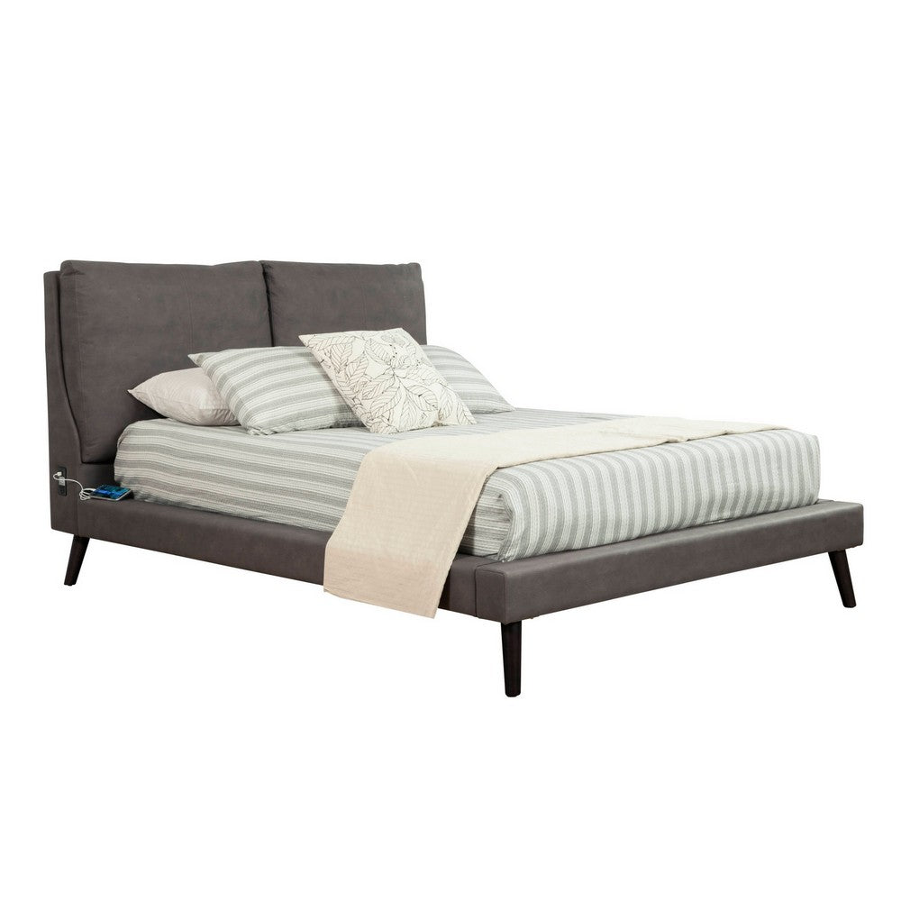 Fabric Upholstered King Bed with USB Ports, Gray