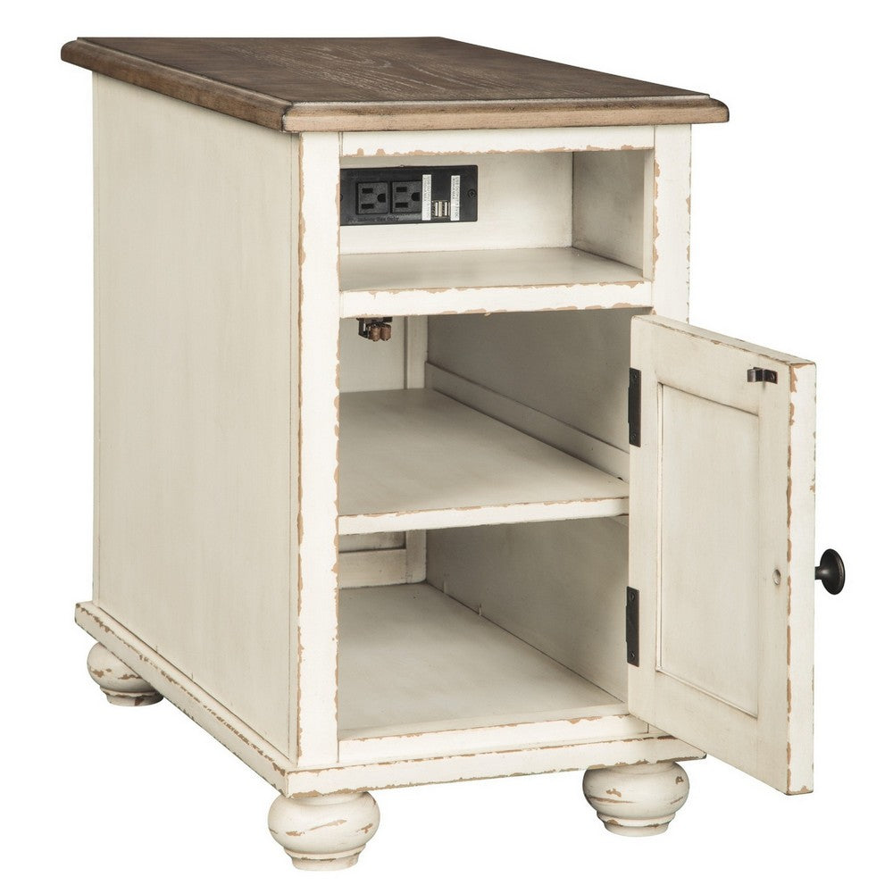 Luna Chairside Table | Wood Frame | Door Storage | Brown & White
