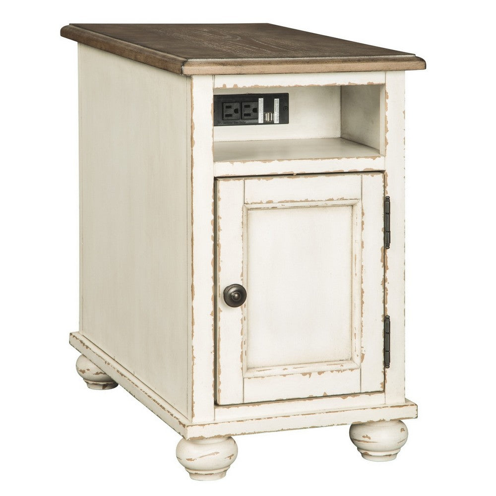 Luna Chairside Table | Wood Frame | Door Storage | Brown & White