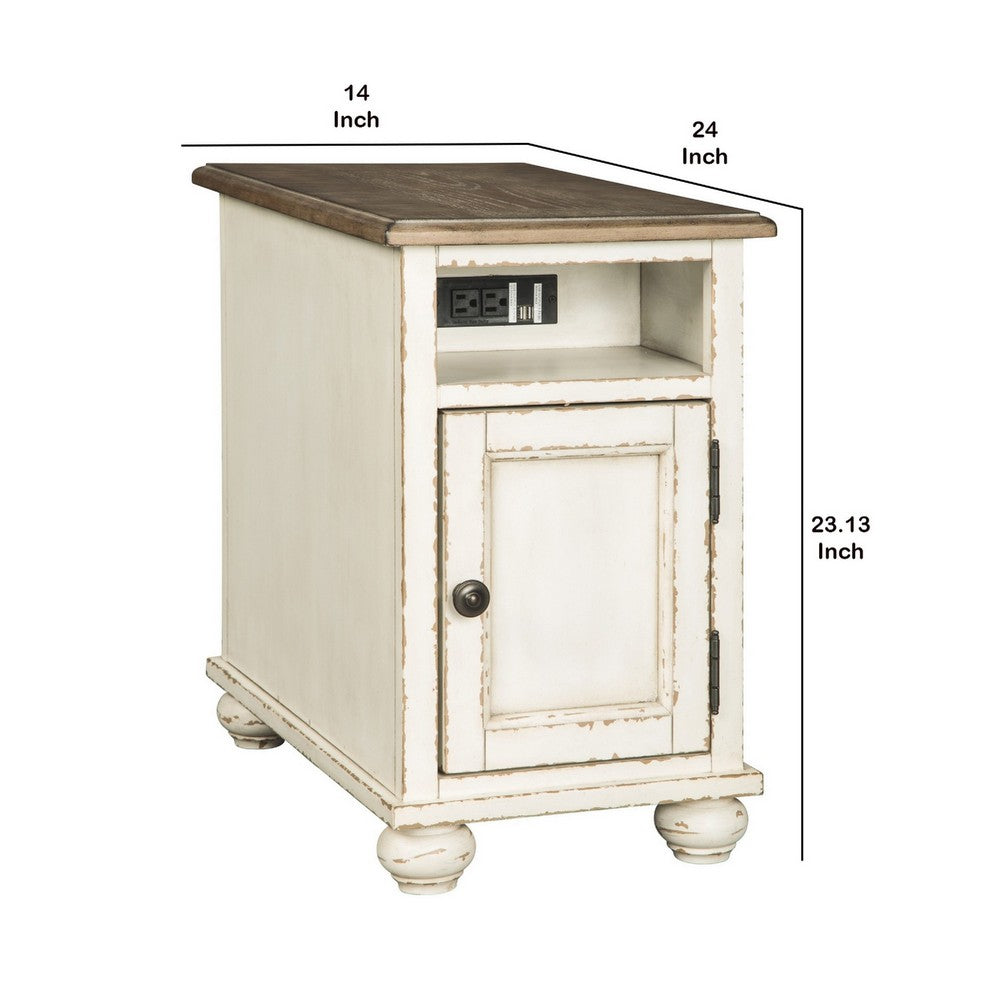 Luna Chairside Table | Wood Frame | Door Storage | Brown & White