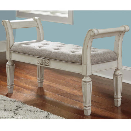 Aria Accent Bench | 46" | Tufted Fabric Seat | Antique White
