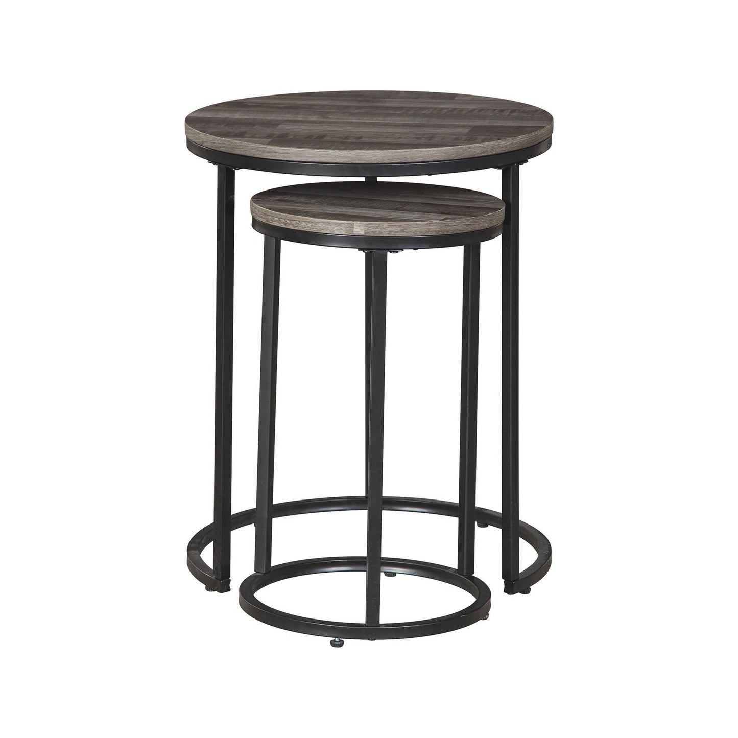 Round Wooden Top Metal Accent Table, Set of 2, Gray & Black By Casagear Home