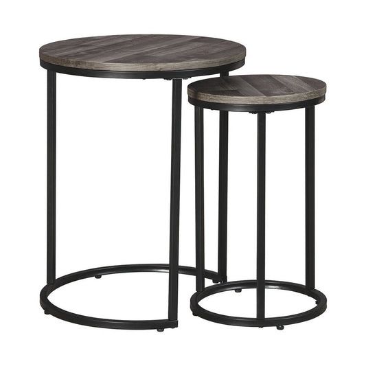 Round Wooden Top Metal Accent Table, Set of 2, Gray & Black By Casagear Home