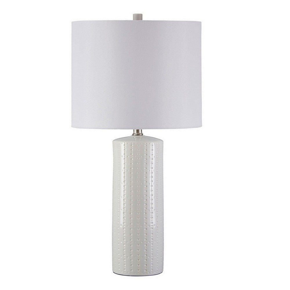 Nora Table Lamp Set | Carved Ceramic Base | Drum Shade | White