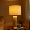 Nora Table Lamp Set | Carved Ceramic Base | Drum Shade | White