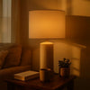 Nora Table Lamp Set | Carved Ceramic Base | Drum Shade | White