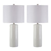 Nora Table Lamp Set | Carved Ceramic Base | Drum Shade | White