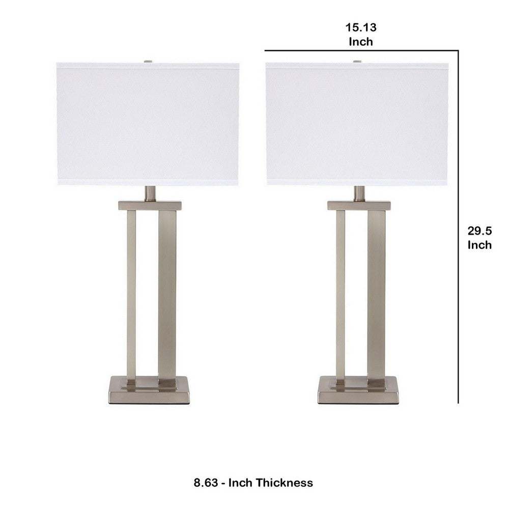 Nova Table Lamp Set | Metal Frame | Hardback Shade | White & Silver