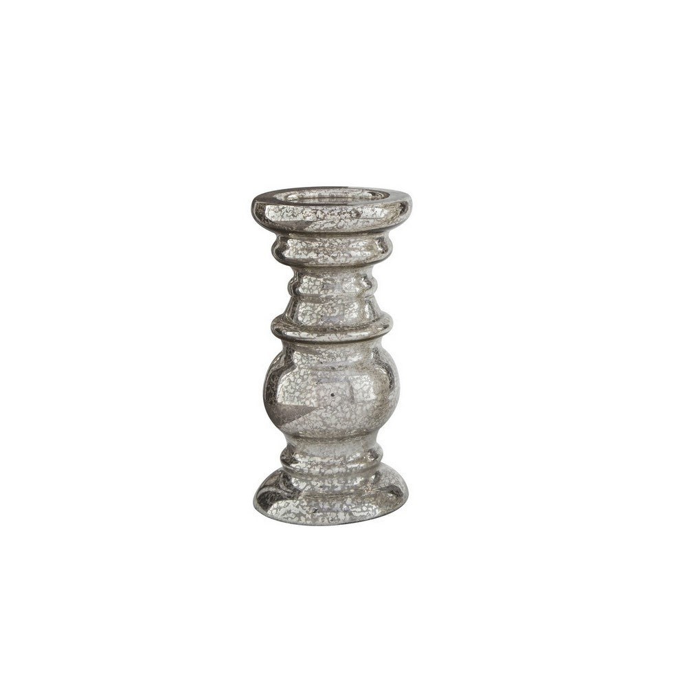 Glass Candleholder with Pedestal Base Set of 3 Silver By Casagear Home BM230978