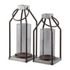 Geometric Lantern with Glass Hurricane,Set of 2,Black & Gray By Casagear Home BM230988