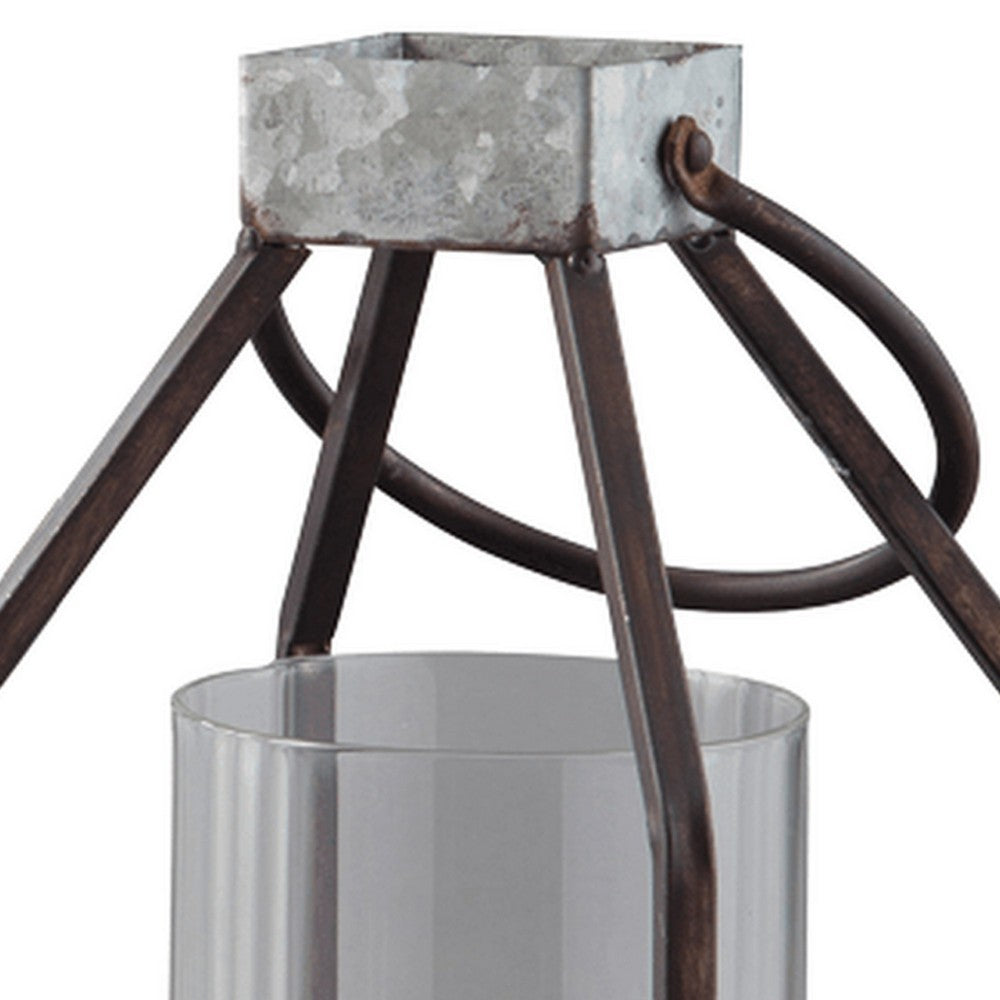 Zara Lantern Set | Geometric Frame | Glass Hurricane | Black & Gray BM230988