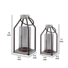 Zara Lantern Set | Geometric Frame | Glass Hurricane | Black & Gray BM230988