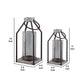 Zara Lantern Set | Geometric Frame | Glass Hurricane | Black & Gray BM230988