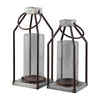 Zara Lantern Set | Geometric Frame | Glass Hurricane | Black & Gray