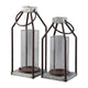 Zara Lantern Set | Geometric Frame | Glass Hurricane | Black & Gray