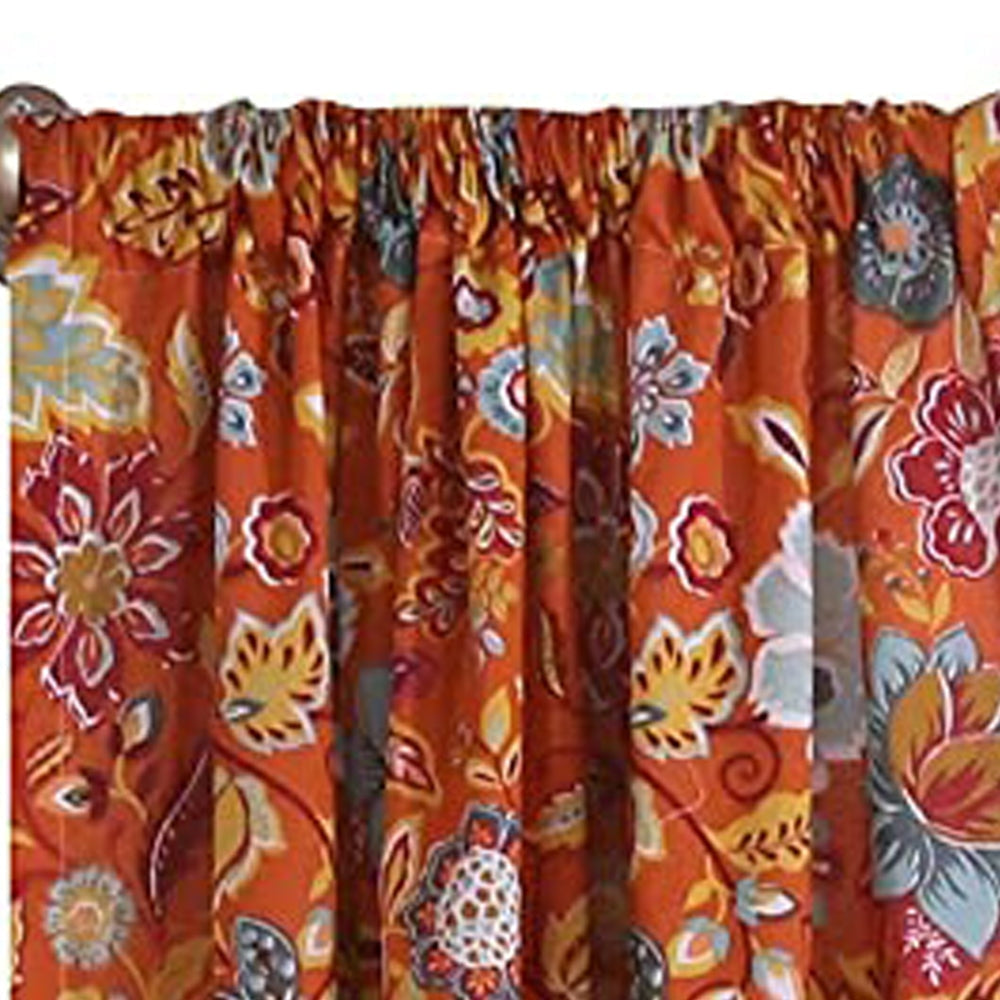 Paris 4 Piece Floral Print Fabric Curtain Panel with Ties Orange By Casagear Home BM230991
