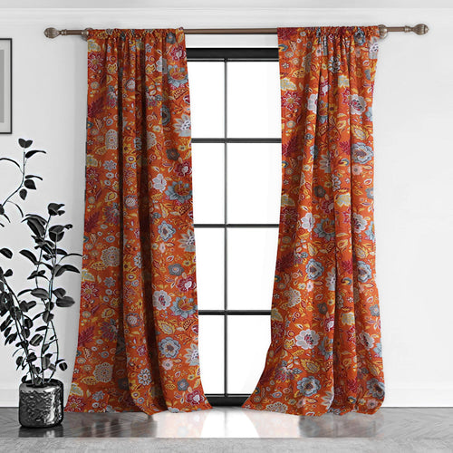 Paris Curtain Panel Set | 4 Piece | Floral Print | Orange