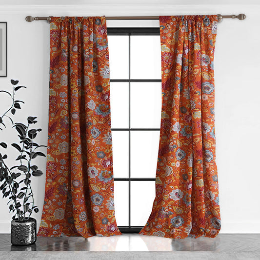 Paris Curtain Panel Set | 4 Piece | Floral Print | Orange