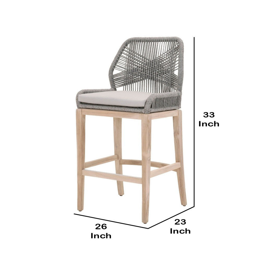 Rope Weave Design Wooden Dining Chair with Removable Cushion,Set of 2, Gray By Casagear Home