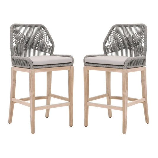 Rope Weave Design Wooden Dining Chair with Removable Cushion,Set of 2, Gray By Casagear Home