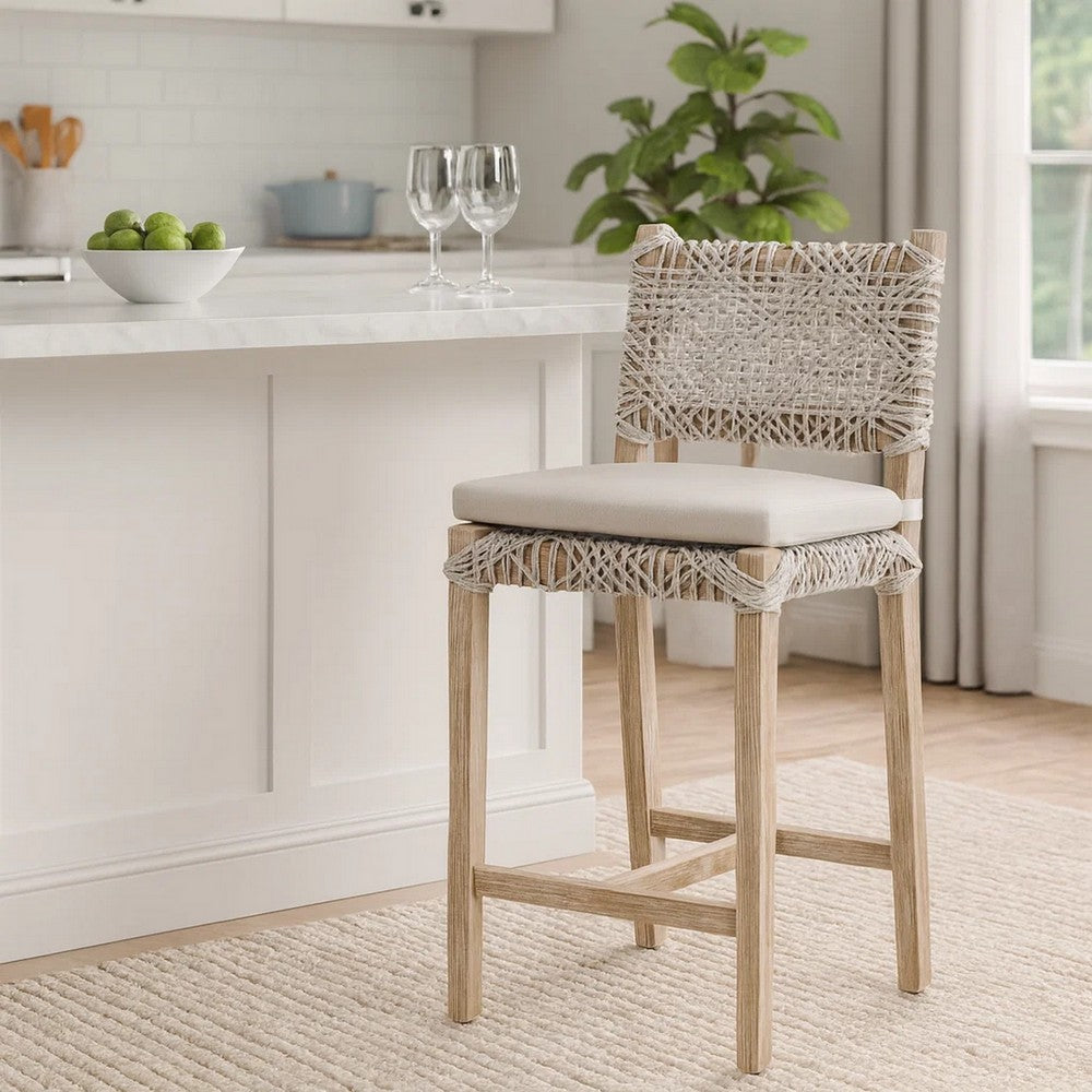 Raya Counter Stool | Rope Design | Removable Cushion | Gray