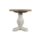 26 Inch Round End Table with Pedestal Base, Brown and White By Casagear Home