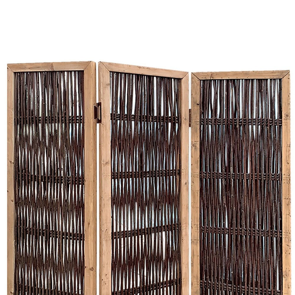 71 Inch 3 Panel Interconnected Branches Room Divider, Brown