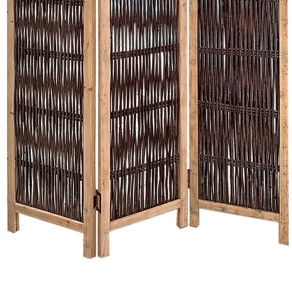 71 Inch 3 Panel Interconnected Branches Room Divider, Brown
