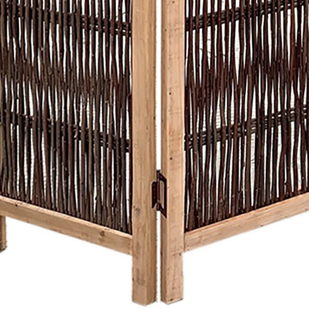 71 Inch 3 Panel Interconnected Branches Room Divider, Brown