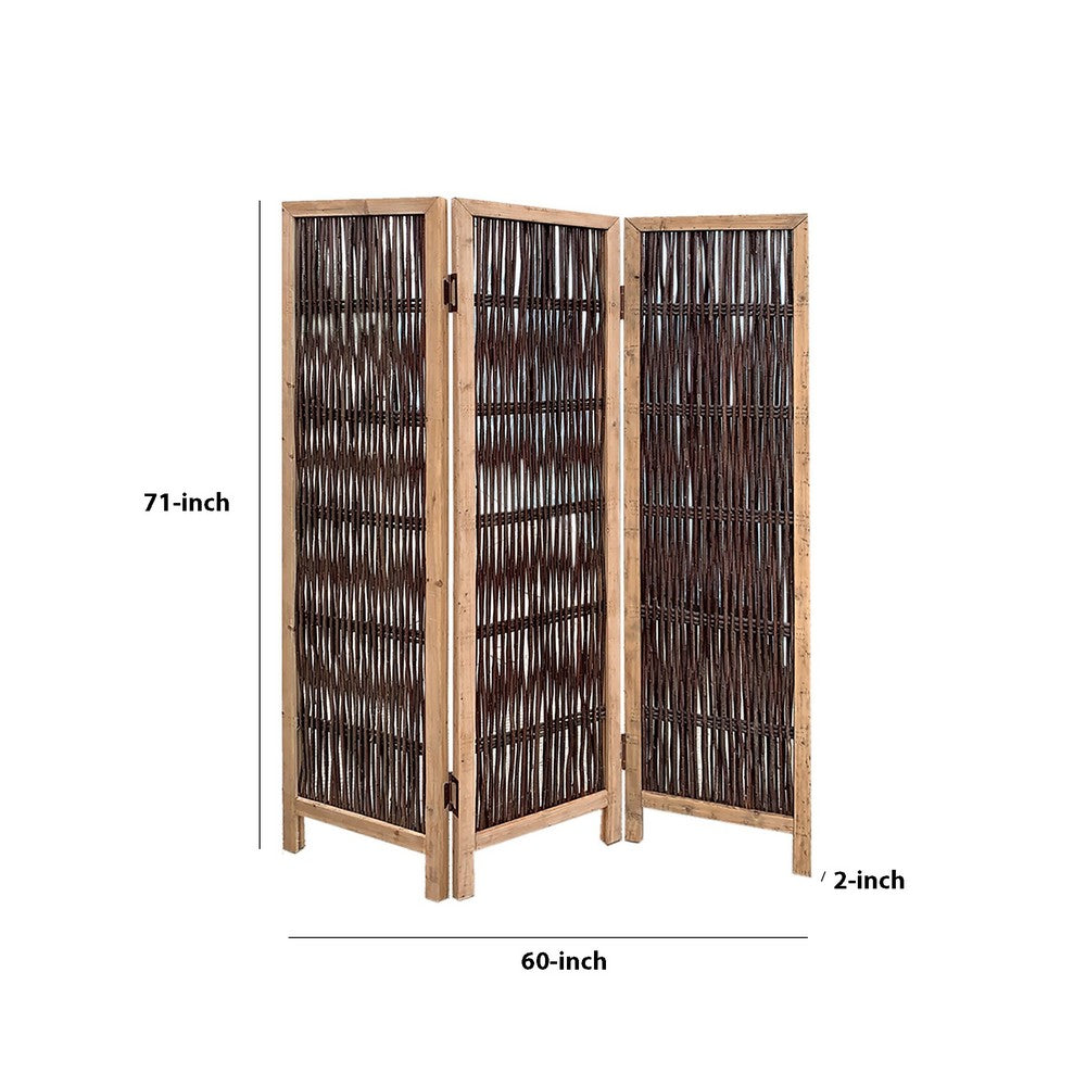 71 Inch 3 Panel Interconnected Branches Room Divider, Brown