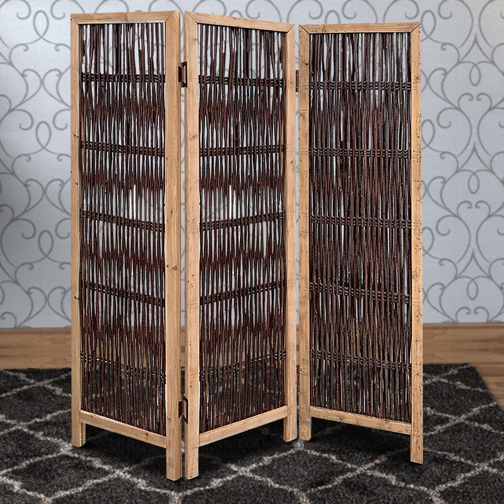 71 Inch 3 Panel Interconnected Branches Room Divider, Brown