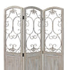 48 inch 3 Panel Screen with Metal Scrollwork Washed Beige BM231305