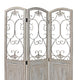 48 inch 3 Panel Screen with Metal Scrollwork Washed Beige BM231305