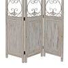 48 inch 3 Panel Screen with Metal Scrollwork Washed Beige BM231305