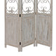 48 inch 3 Panel Screen with Metal Scrollwork Washed Beige BM231305