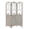 48 inch 3 Panel Screen with Metal Scrollwork, Washed Beige