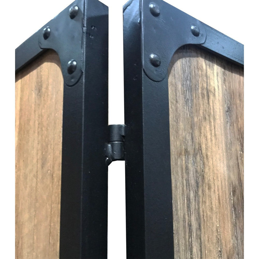 84 Inch 4 Panel Metal Frame Room Divider Black and Brown BM231307