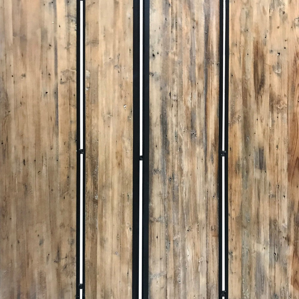 84 Inch 4 Panel Metal Frame Room Divider Black and Brown BM231307
