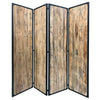 84 Inch 4 Panel Metal Frame Room Divider, Black and Brown