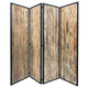 84 Inch 4 Panel Metal Frame Room Divider, Black and Brown