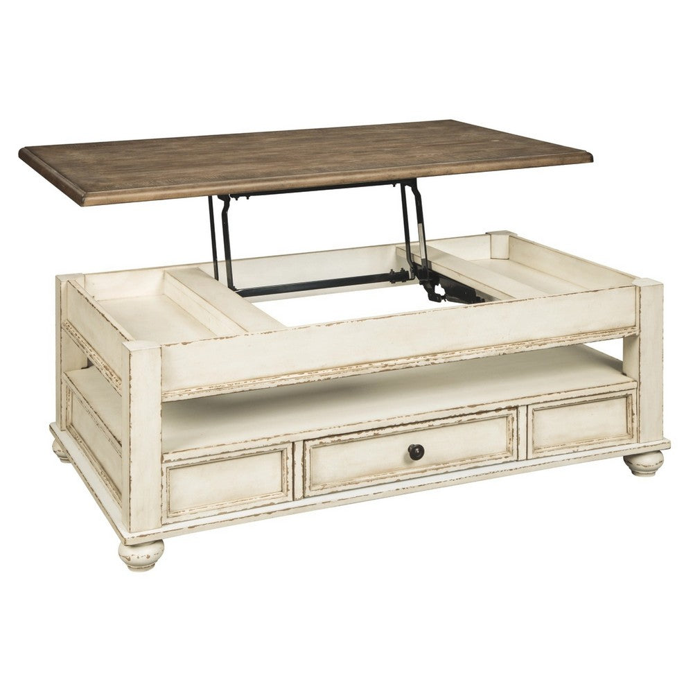 Juno Coffee Table | 18" | Lift Top | 2 Tone Wood | White & Brown