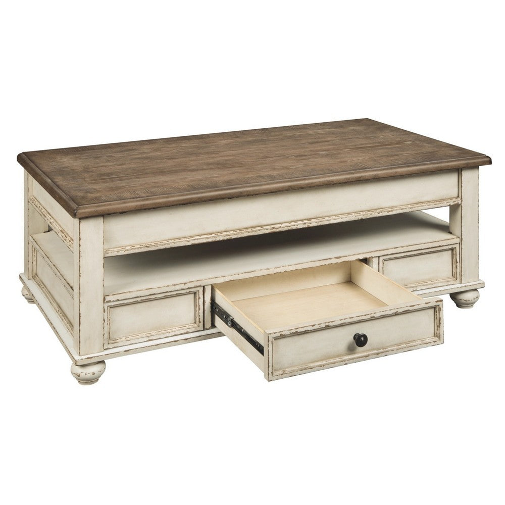Juno Coffee Table | 18" | Lift Top | 2 Tone Wood | White & Brown