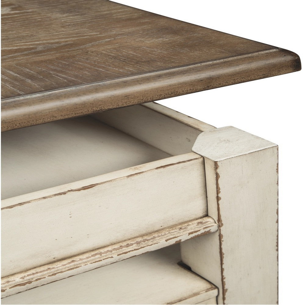 Juno Coffee Table | 18" | Lift Top | 2 Tone Wood | White & Brown