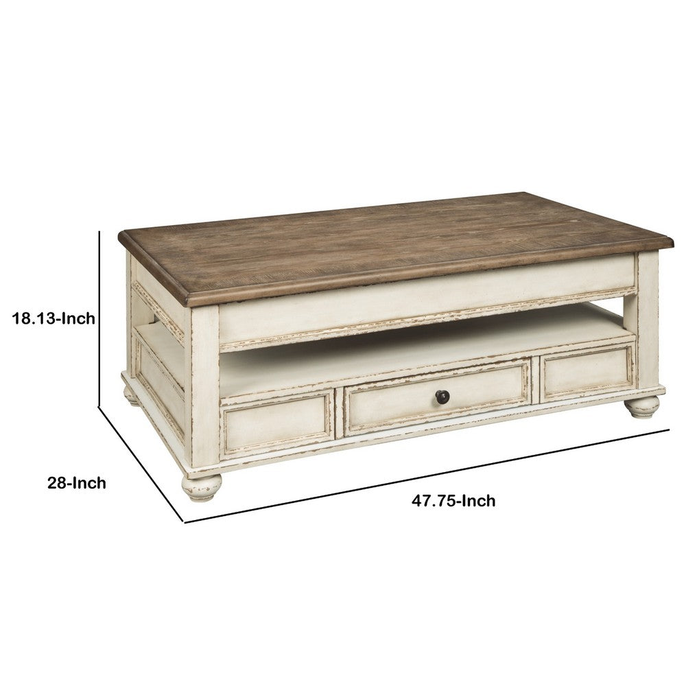 Juno Coffee Table | 18" | Lift Top | 2 Tone Wood | White & Brown
