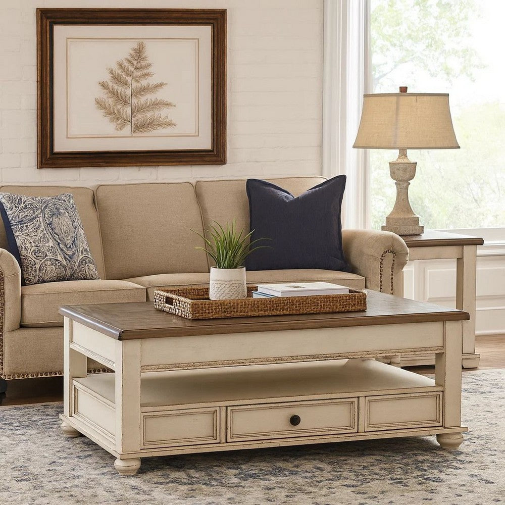 Juno Coffee Table | 18" | Lift Top | 2 Tone Wood | White & Brown